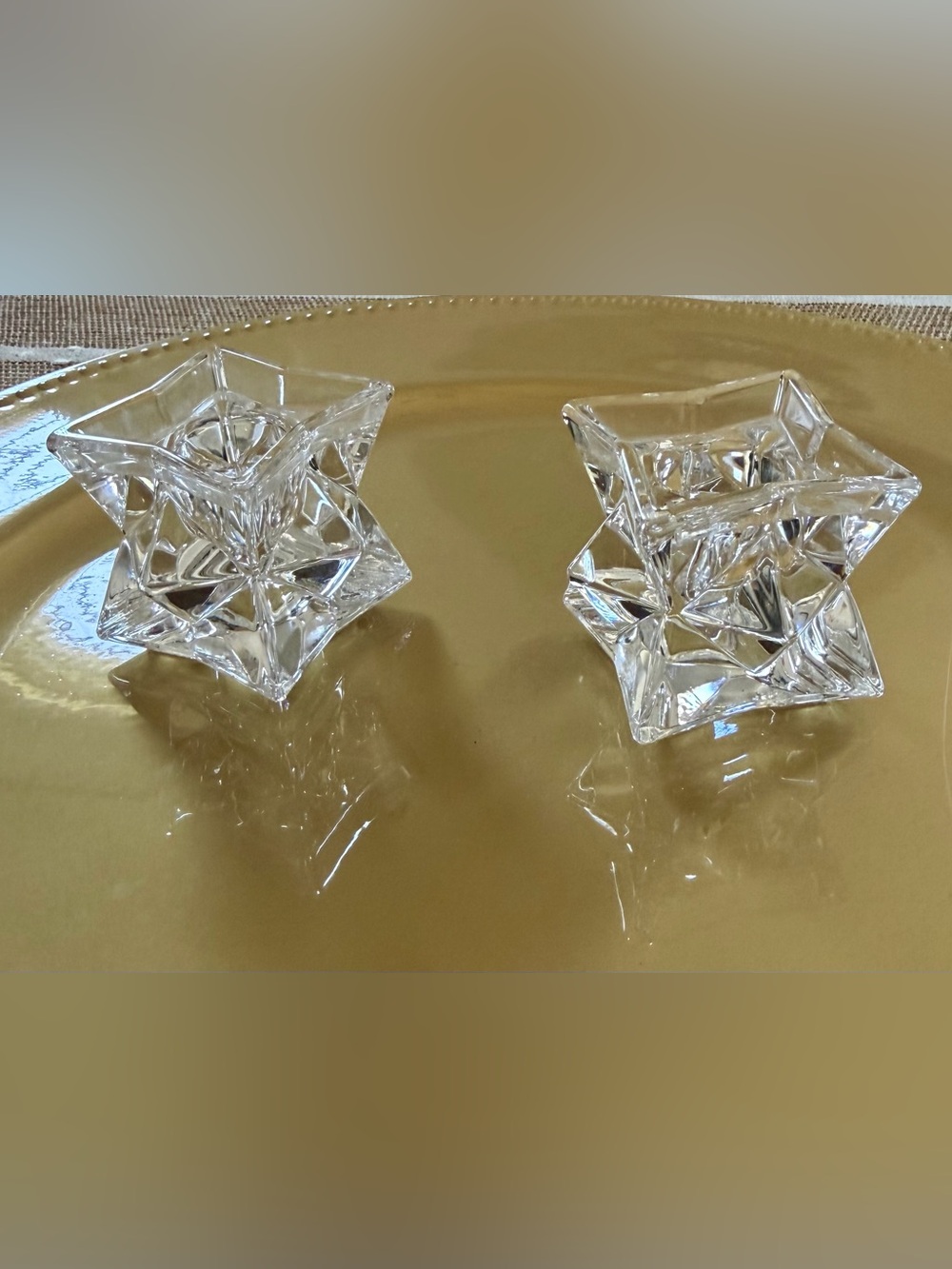 Clear Glass Star Accent Candle Holders -
